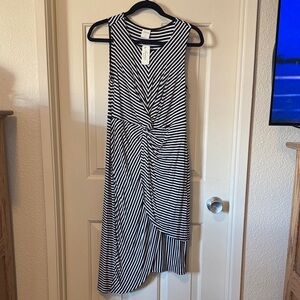 Soma Black & White Striped Midi Dress with Twist Detail